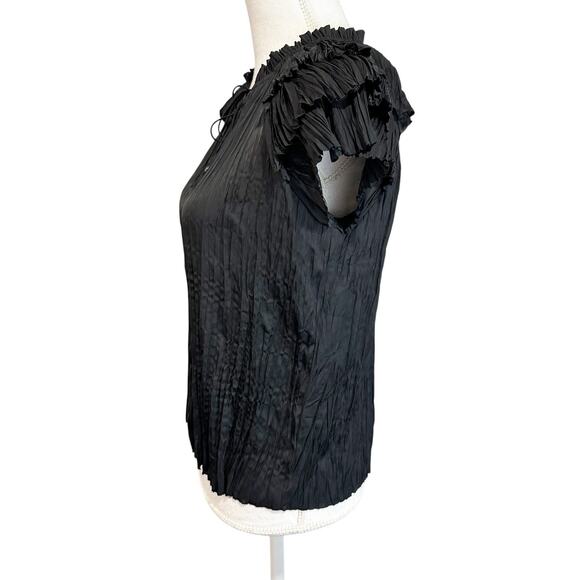 NWT Ulla Johnson Womens Mara Top Noir Black Size 0 Japanese Satin Plisse Pleat - Picture 6 of 11